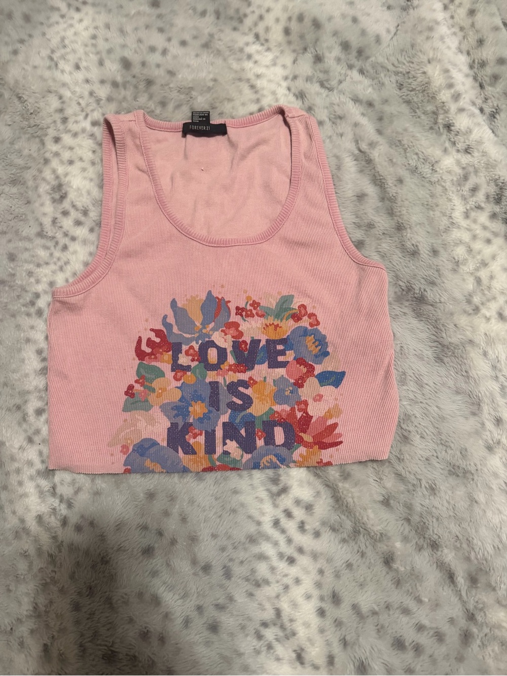 Forever 21 Pink Floral 'Love Is Kind' Ribbed Tank